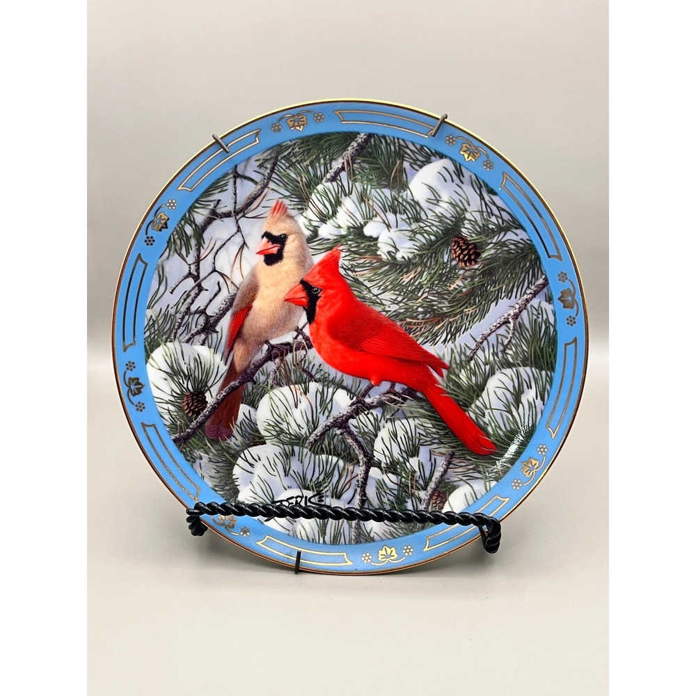 Danbury Mint Fire in the Snow Cardinal Collector Plate Derk Hansen w/ Hanger 8"
